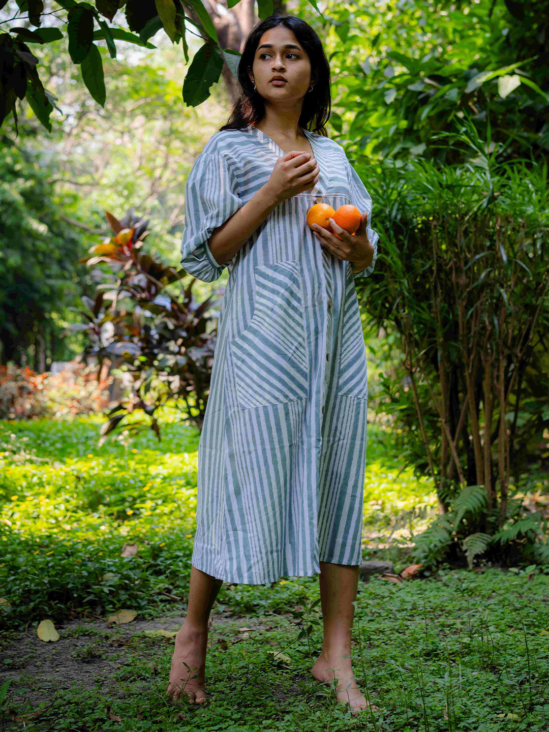 Nuchic Striped A-Line Midi Dress