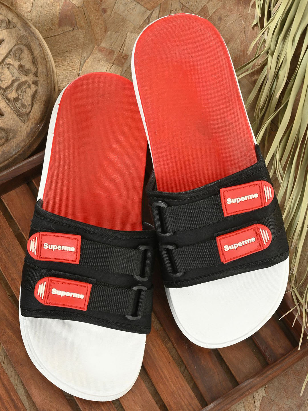 Shoe Island Men Self Design Super Velcro Lightweight Sliders