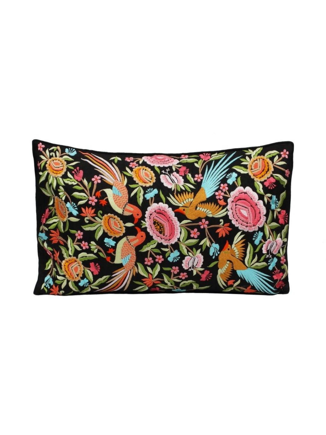 Perenne Design Floral Silk Durable 3 Pcs Embroidered Rectangle Cushion Covers -12x20In