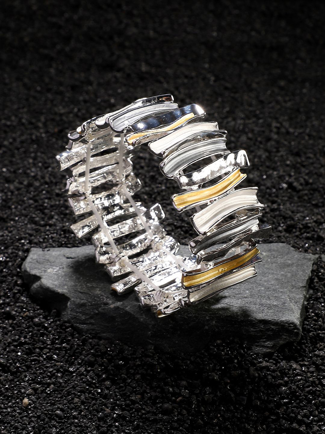 DressBerry Silver-Plated Metallic Chunky Bangle-Style Bracelet