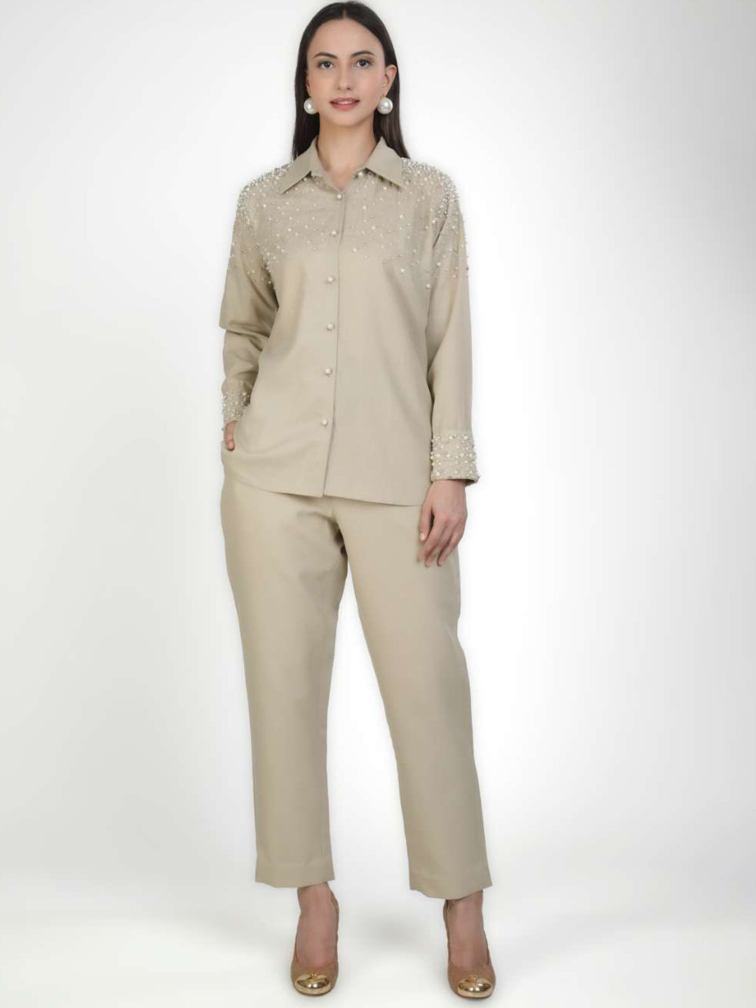 KOVET Pearl Embellished Shirt & Trouser Co-Ord Set