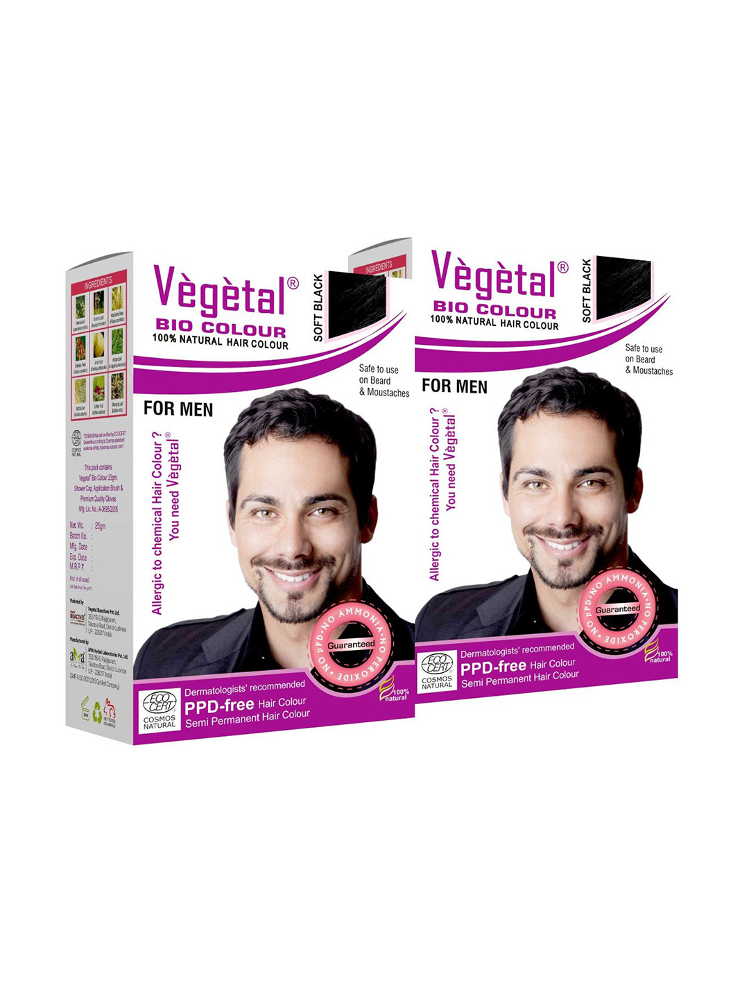 Vegetal Set Of 2 Bio Natural Hair Colour - 25 g Each - Soft Black
