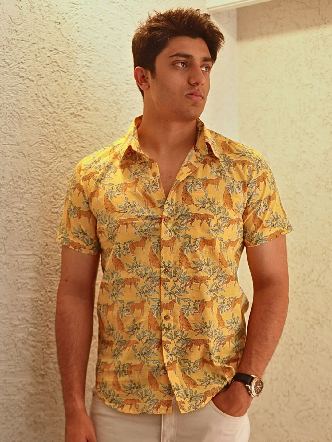 Spring Soul Men Animal Printed Chest Pockets Casual Shirt