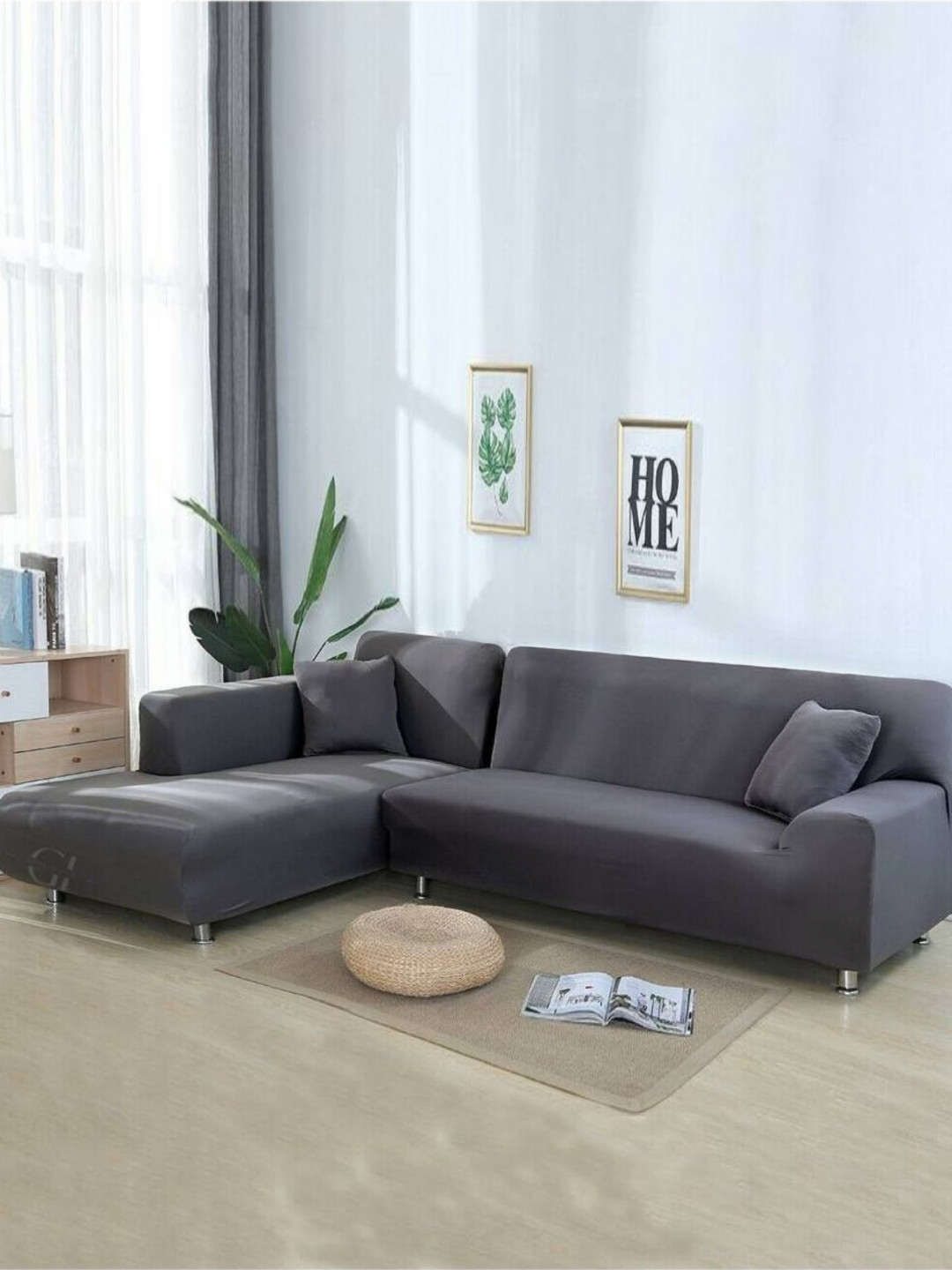 GIFTS ISLAND Grey 2 Pcs L Shaped 6 Seater Sofa Cover With Arms