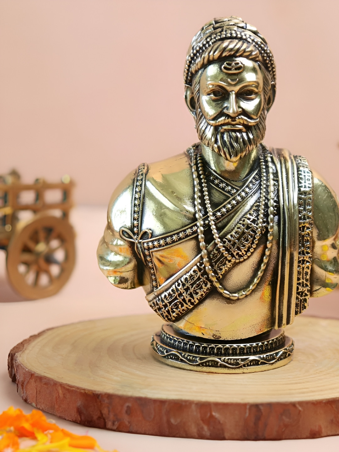 The Spiritual Living Chatrapati Shivaji Maharaj Gold Brass Metallic Prayer Room Medium Showpiece -