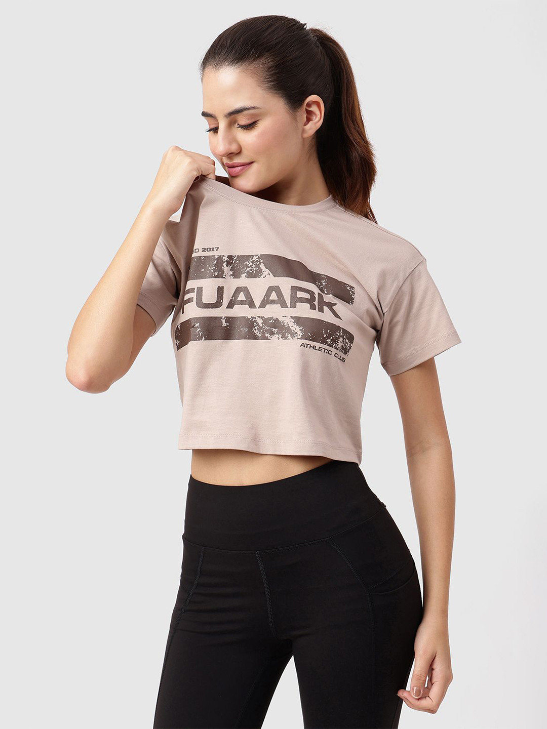 FUAARK Pure Cotton Regular Fit Gym Workout & Casual Crop Tshirts For Women's