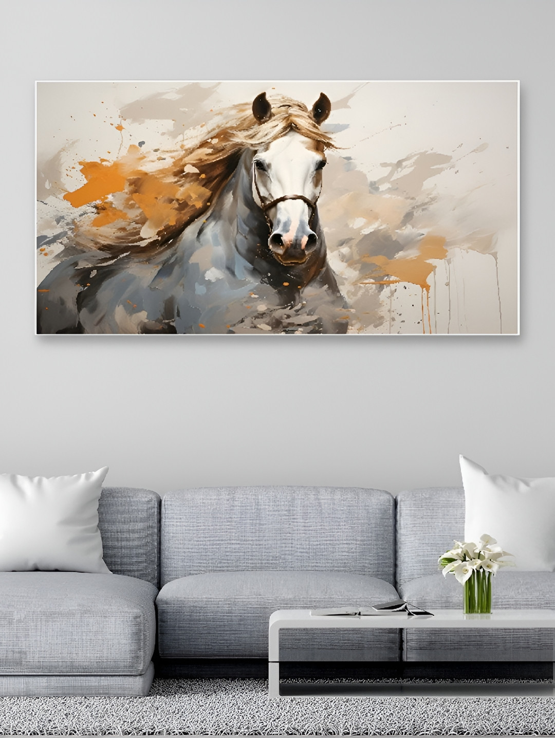 DEKORSTATION Beige Canvas Framed Horse Wall Painting