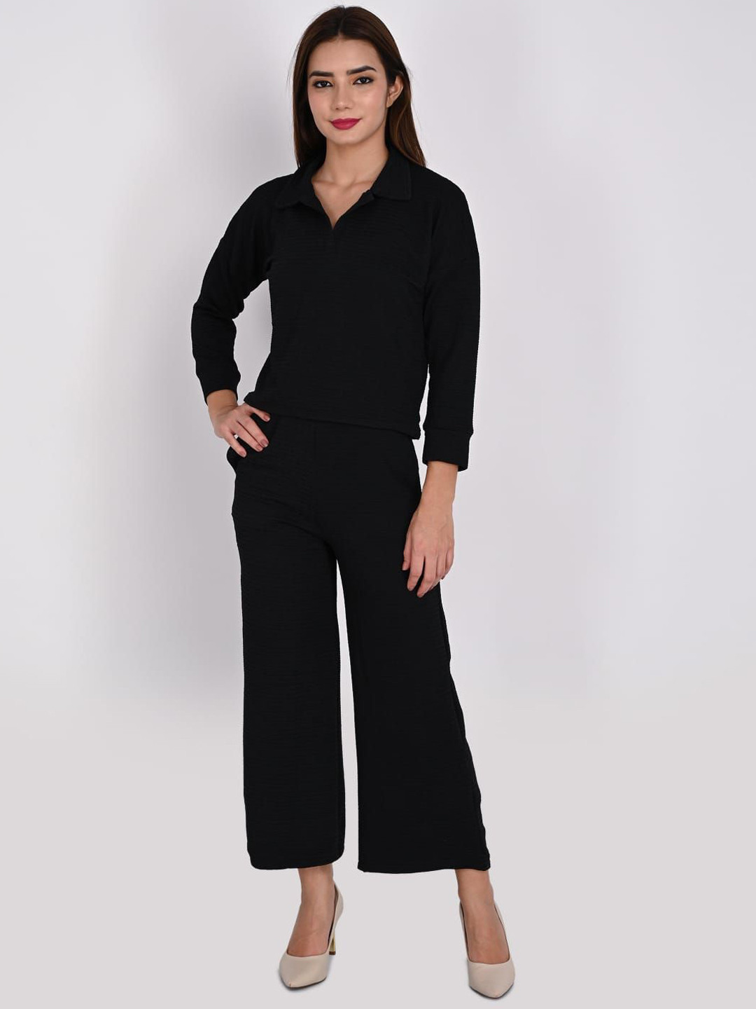 ORIEX THE ORIGINAL FASHION Self-Design Collared Top & Trouser Co-Ord Set