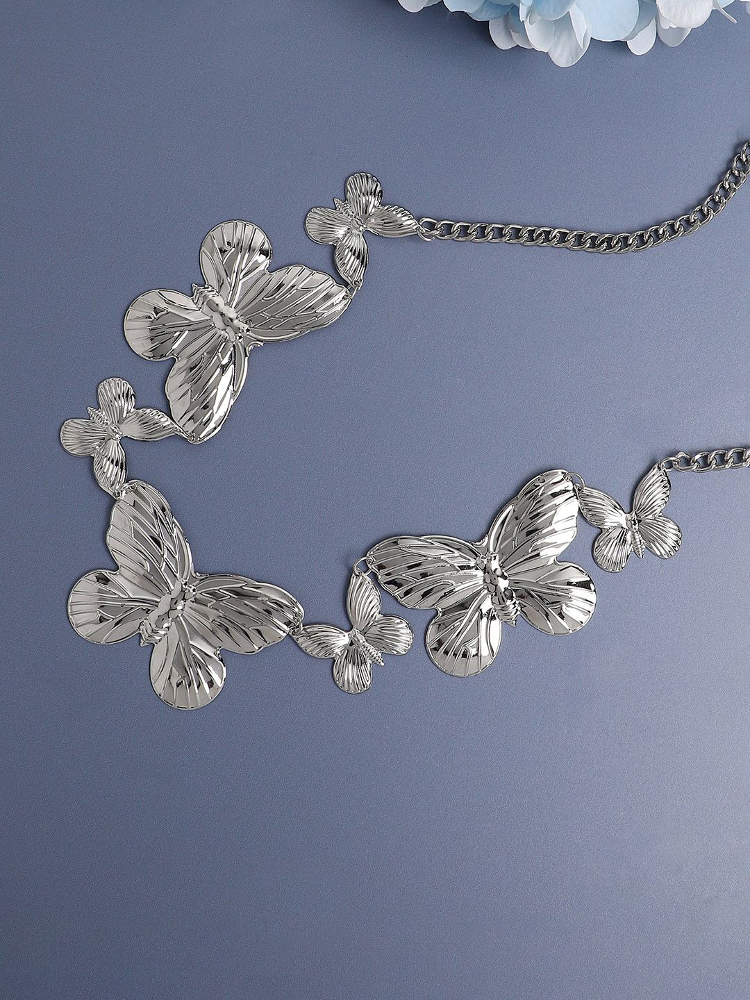 DressBerry Silver-Pated Textured Waist Chain