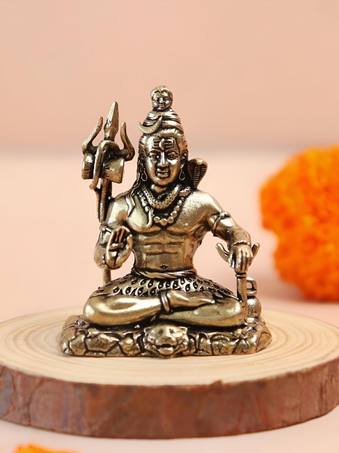 The Spiritual Living Meditating Bholenath Murti Gold Brass Metallic Prayer Room Small Showpiece -
