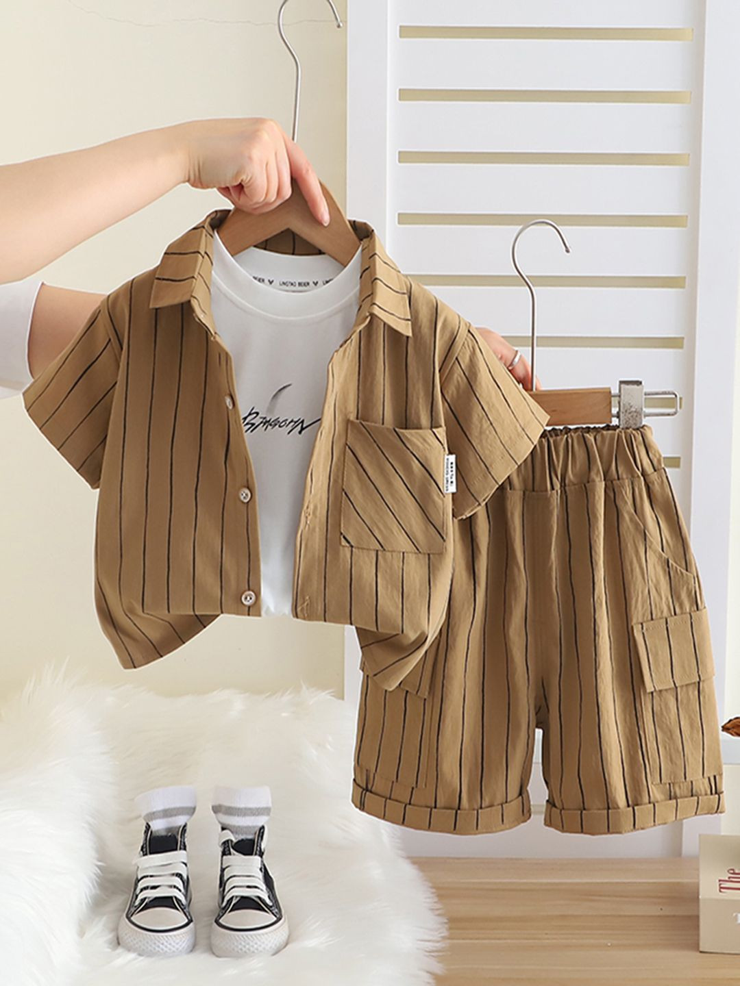 INCLUD Boys Striped Short Sleeves Shirt And T-shirt With Shorts