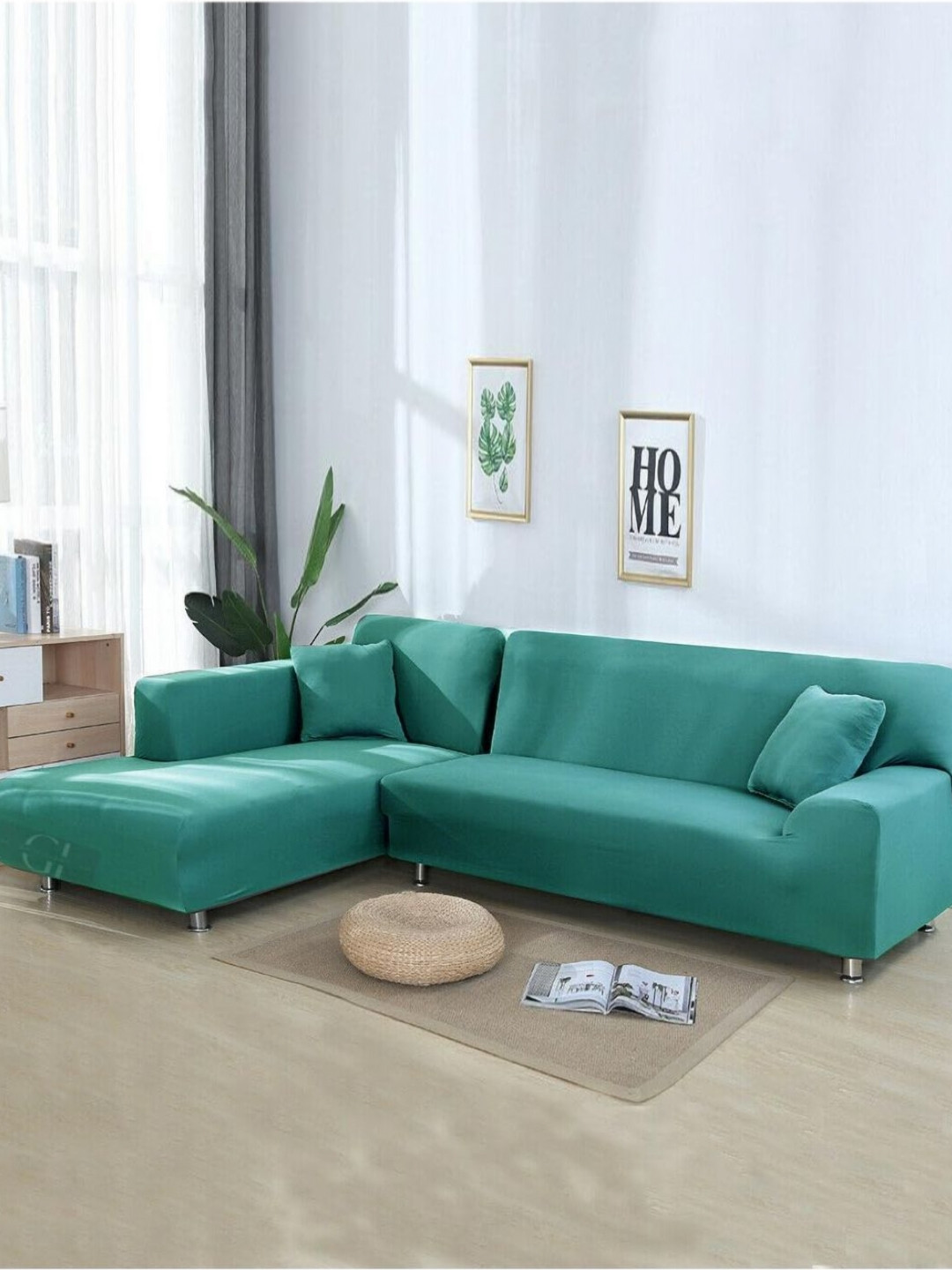 GIFTS ISLAND Teal 2 Pieces 3 Seater L-Shape Sofa Covers With Arms