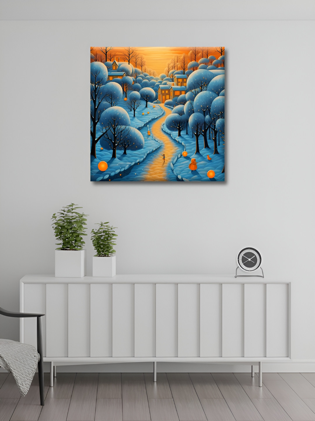 OLIVE TREE Blue & Black 1 Piece Canvas Abstract Wall Paintings