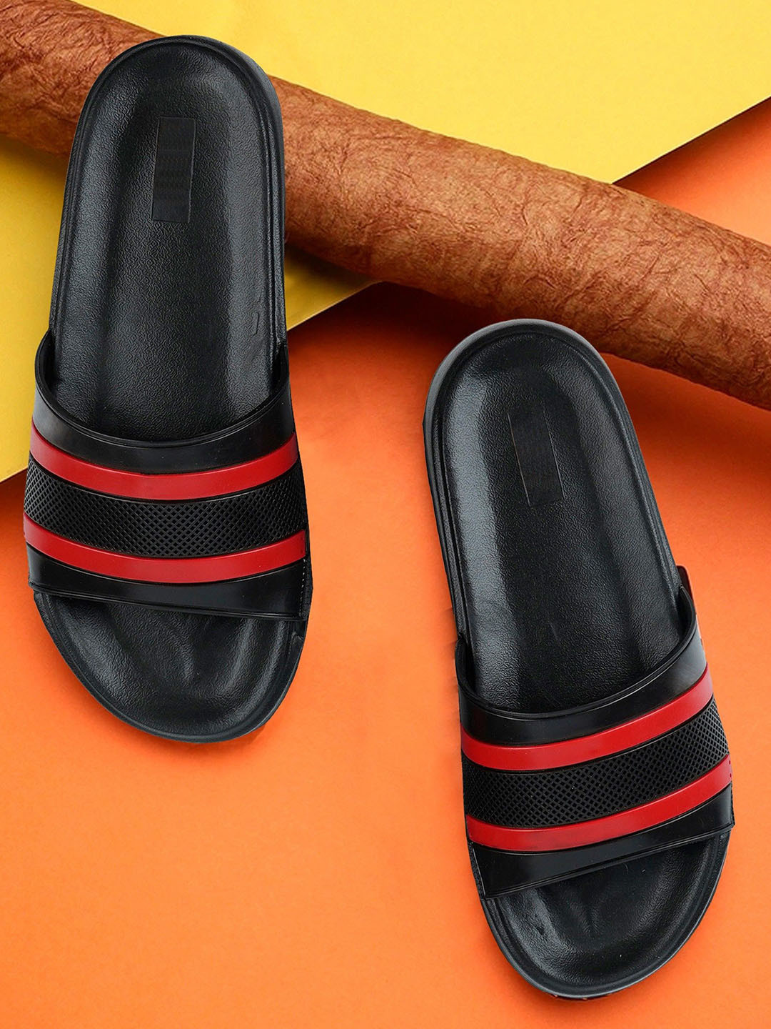 Shoe Island Men Striped Lightweight Sliders Flip Flops