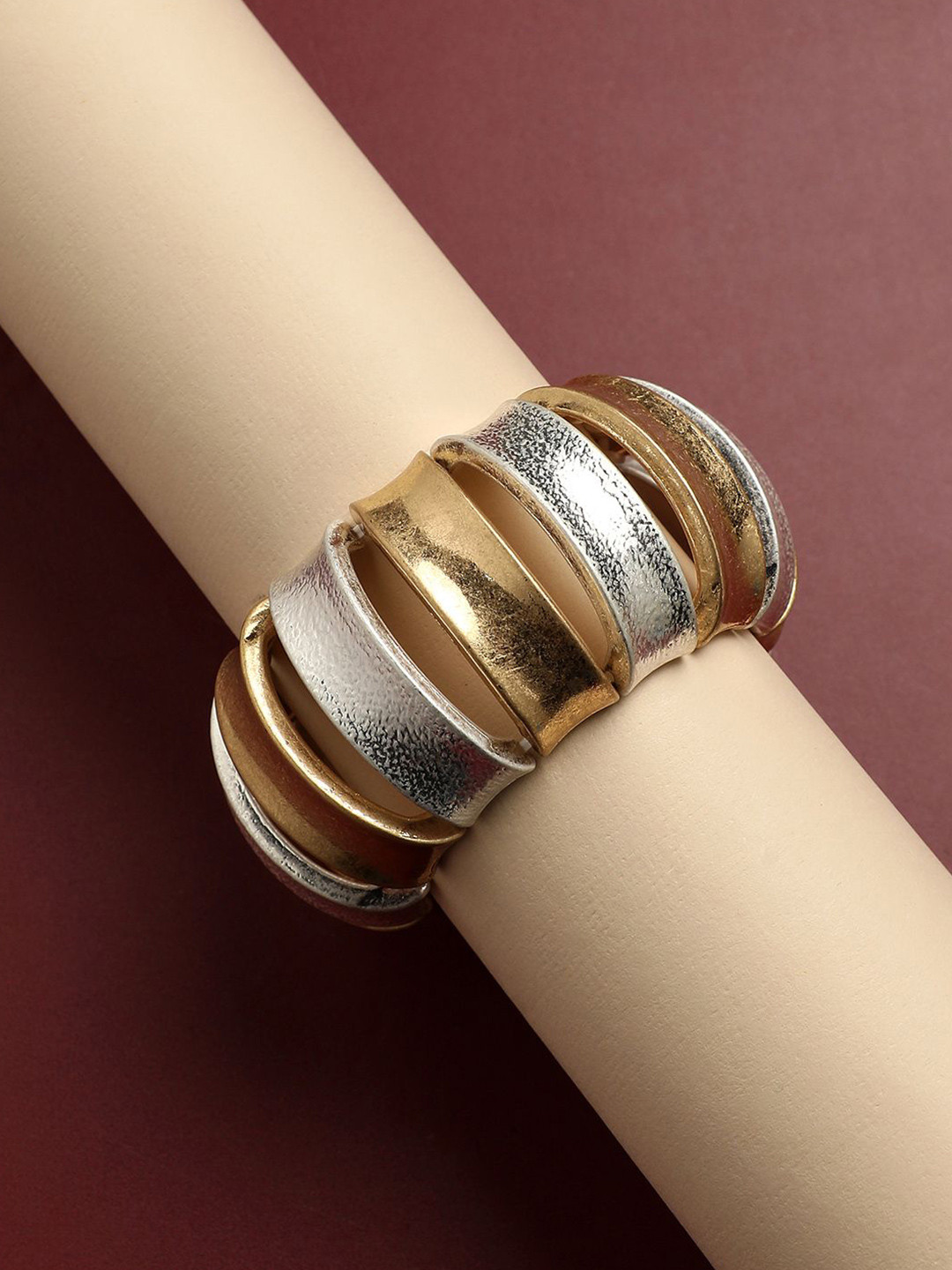 DressBerry Gold-Plated Contrast Curve Statement Bangle-Style Bracelet