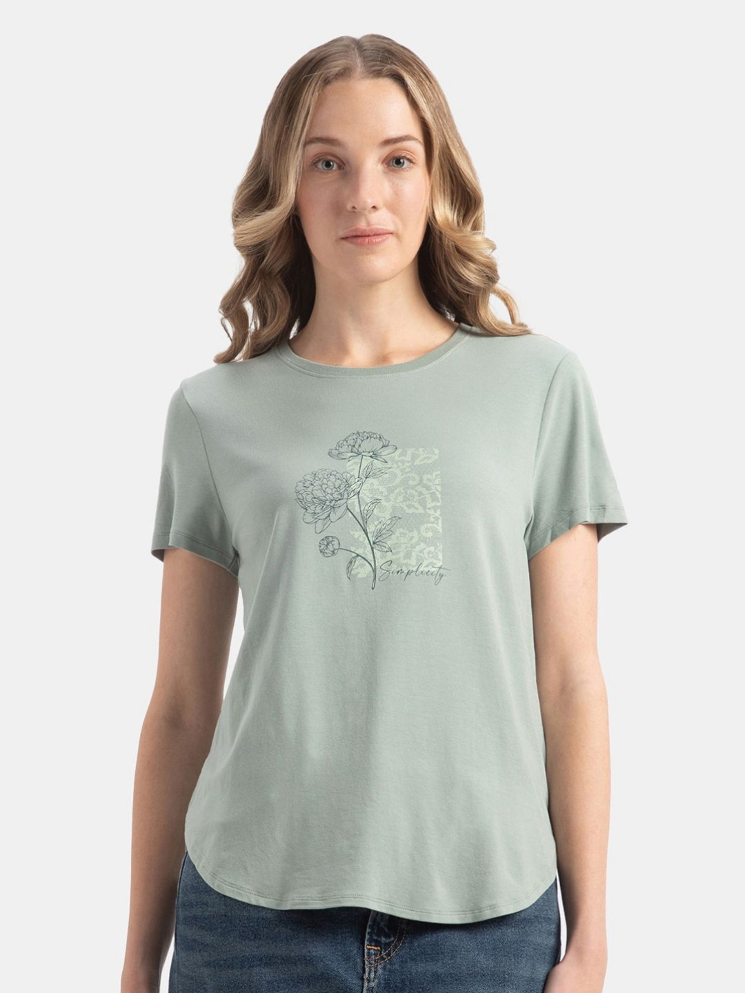 Jockey Micro Modal Fiber Relaxed Fit Graphic Print Round Neck Half Sleeve Tshirt-IW31