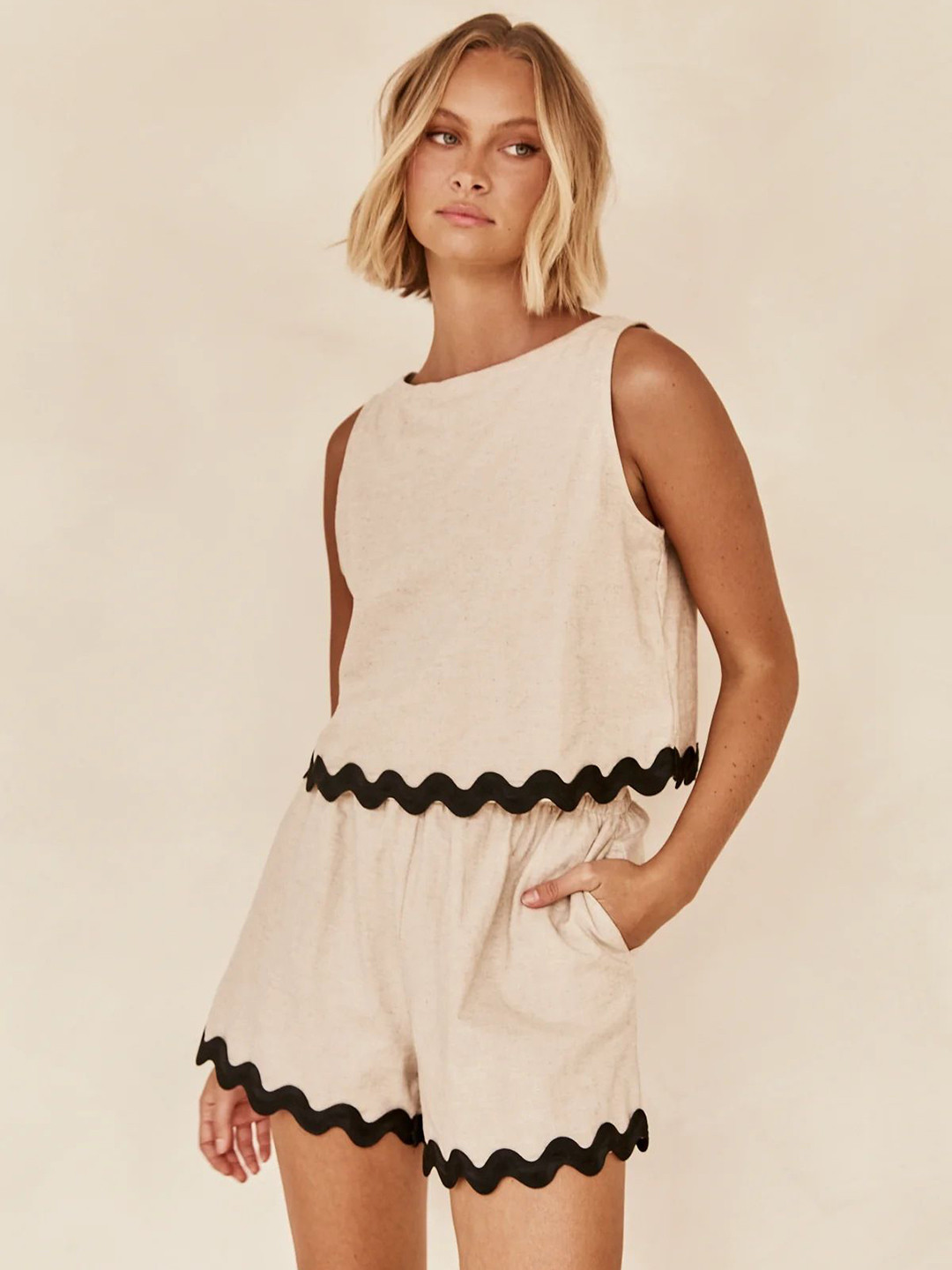 all about you Ruffle Waves Round Neck Top With Shorts Co-Ords