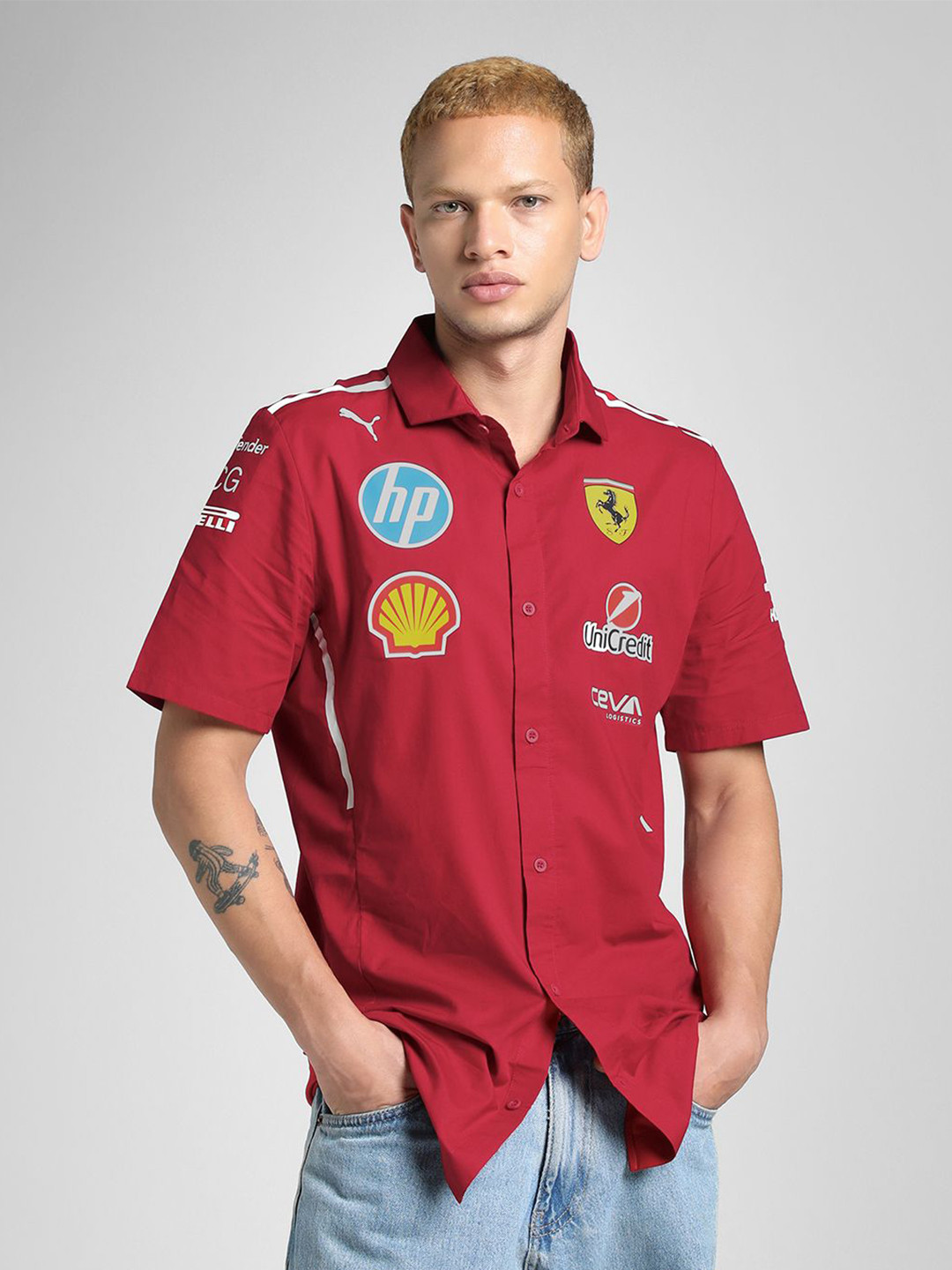 Puma Scuderia Ferrari 2025 Team Men Cotton Motorsport Shirt