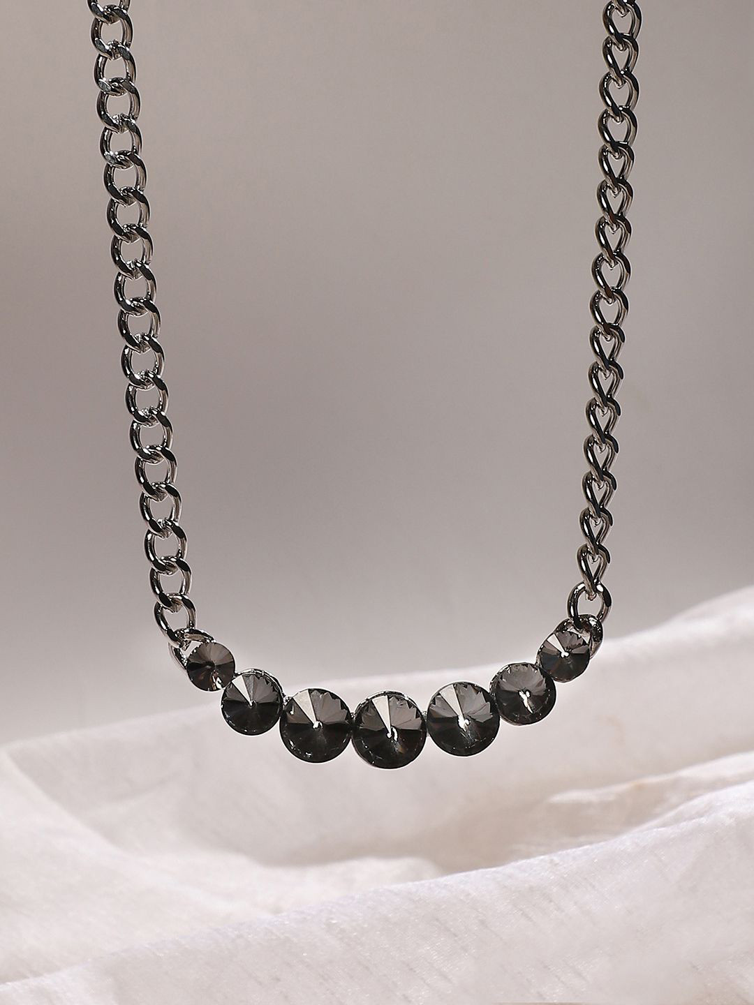 DressBerry Aurora Whisper Collar Black Silver-Plated Artificial Stones Studded Necklace