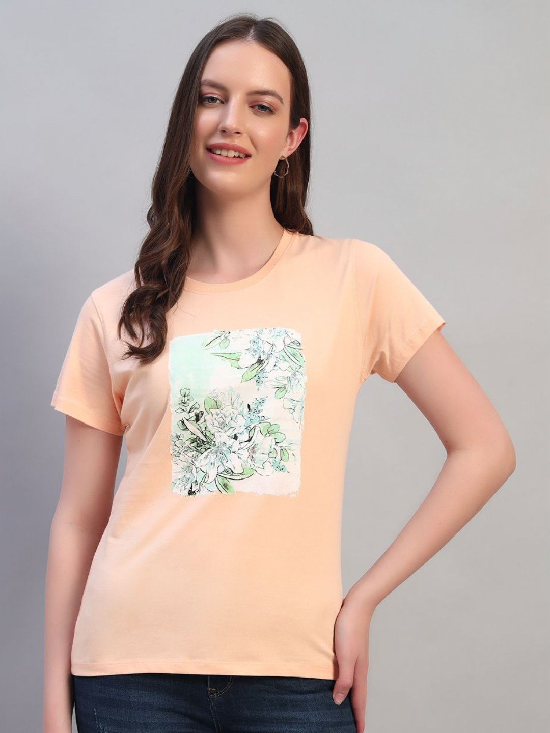 Cantabil Women Floral Print Placement Slim Fit T-shirt