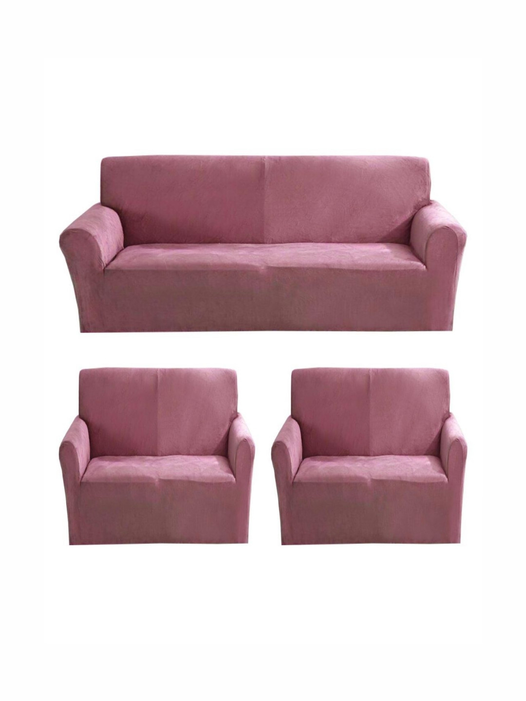 GIFTS ISLAND Pink Solid Polyester 3 Piece Sofa Cover With Arms
