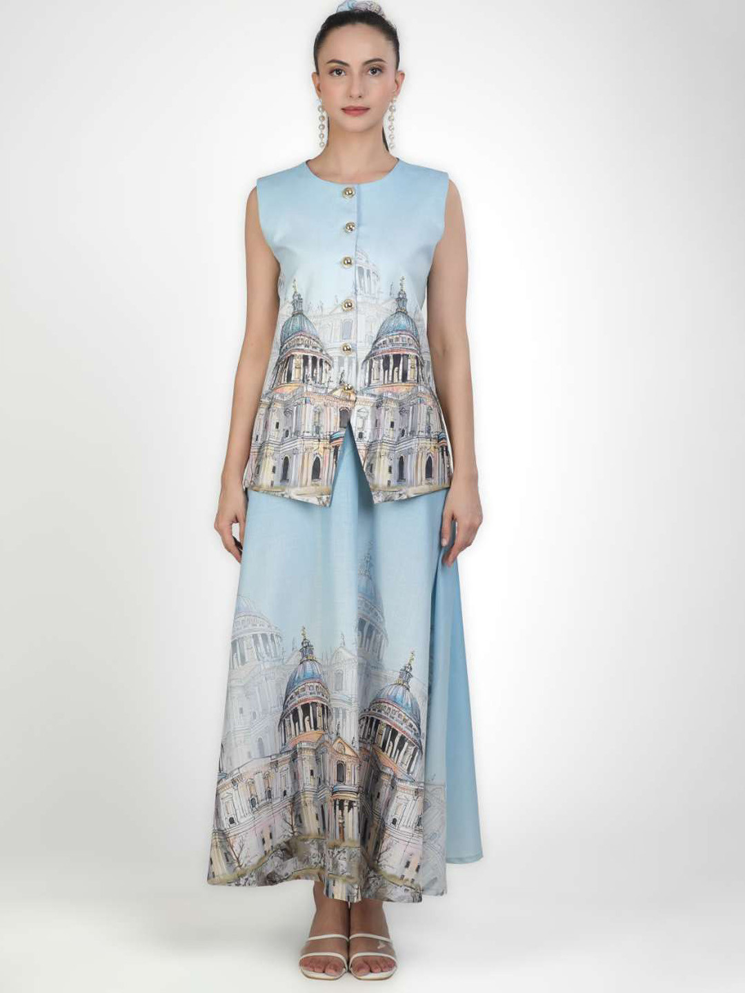 KOVET Printed Linen Top & Skirt Co-Ord Set