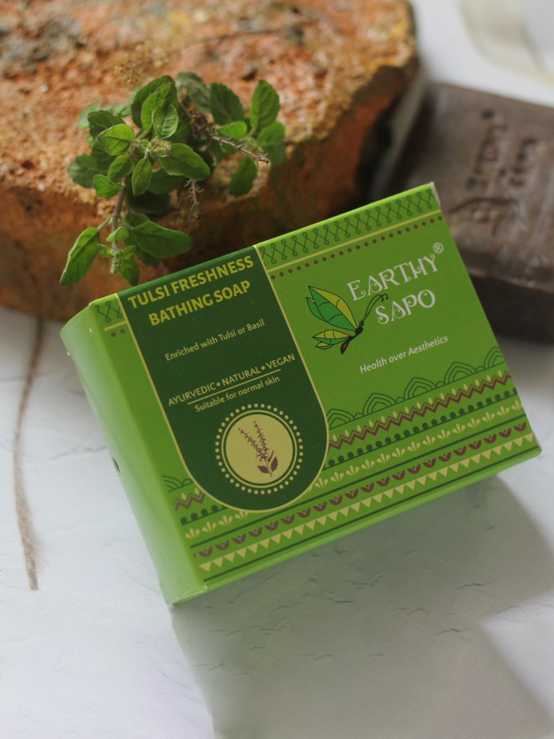EARTHY SAPO Set Of 2 Tulsi Freshness Bathing Soap - 100 g Each