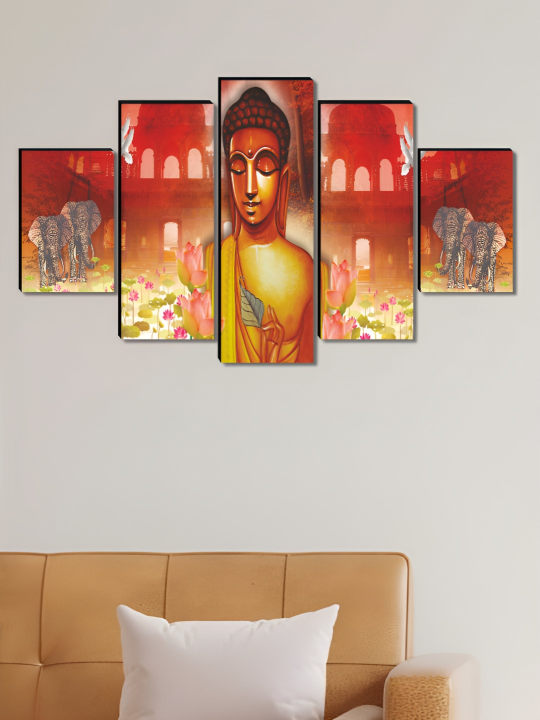 Livin'luxe Gold-Toned & Red 5 Piece Wood Other Wall Paintings