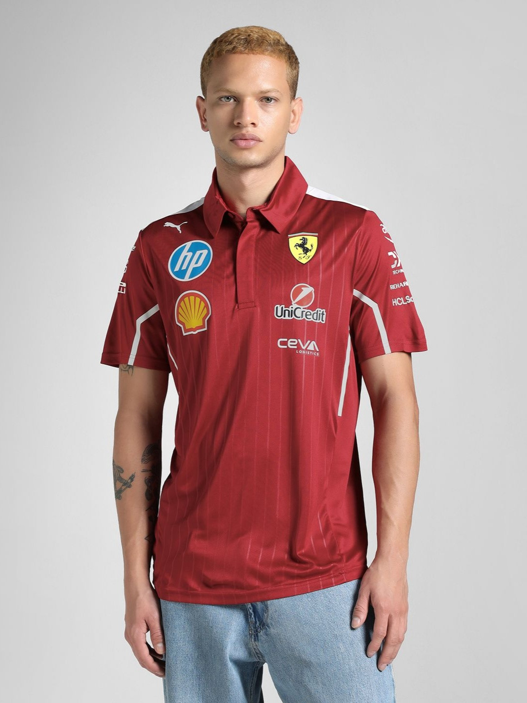 PUMA Motorsport Scuderia Ferrari Brand Logo Printed Polo Collar Motorsport T-shirt