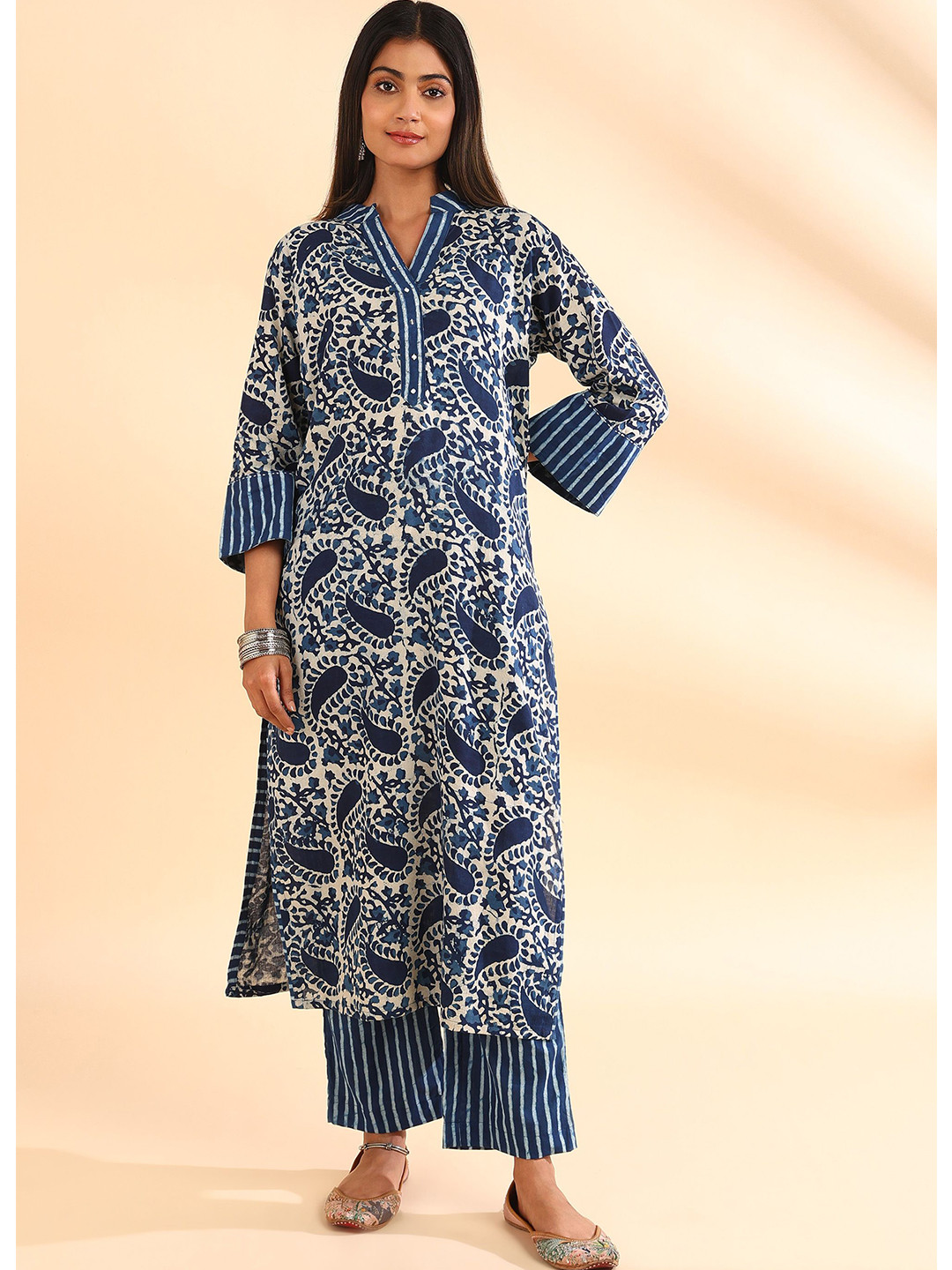 Tahiliya Indigo Blue Block Daboo Printed Kurta