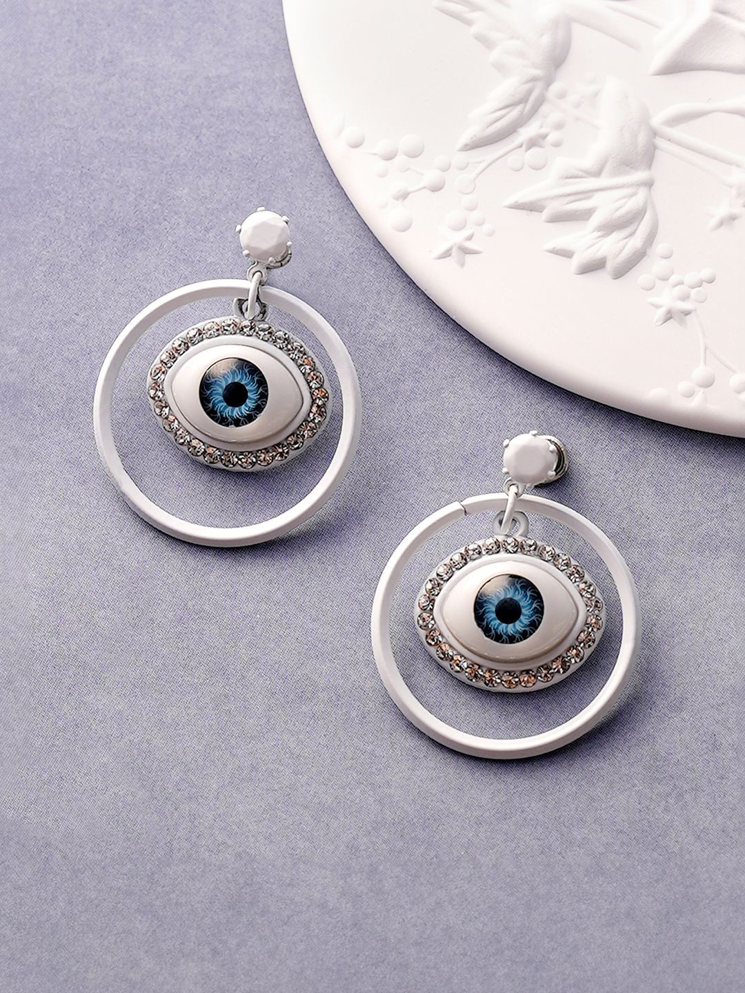 DressBerry Artificial Stones Studded Circular Shaped Evil-Eye Drop Earrings