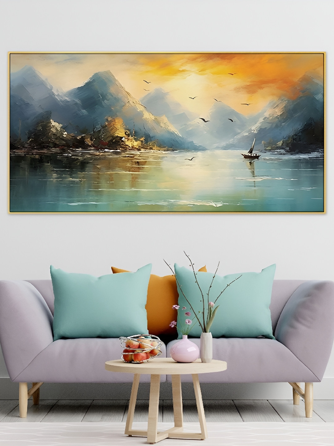 DEKORSTATION White & Blue Scenery Printed Wooden Wall Art