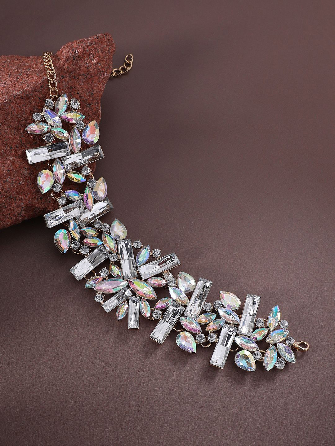 DressBerry White & Blue Gold-Plated Chunky Crystal Choker Necklace