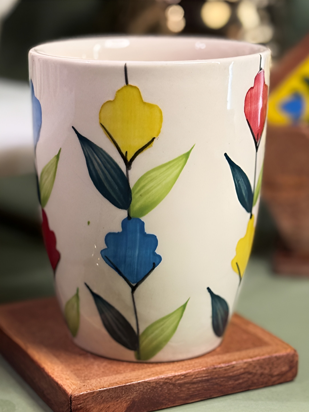 ARAVALII White Floral Ceramic Microwave Safe 4 Piece Mugs-330ml
