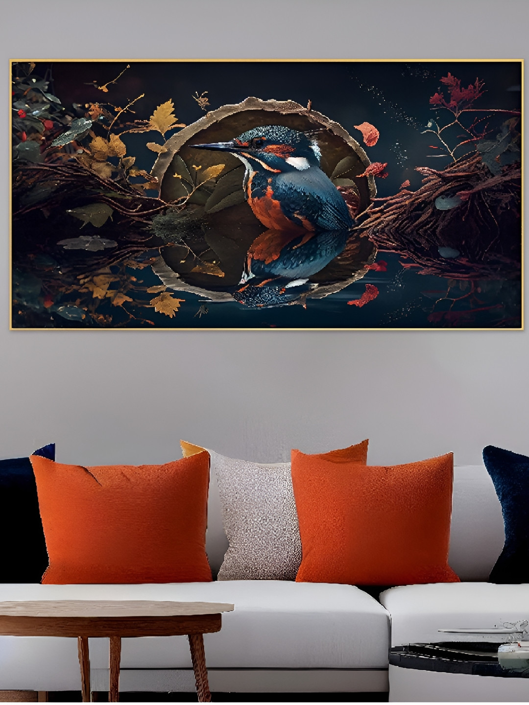 DEKORSTATION Blue & Grey Bird And Animals Printed Canvas Wall Art