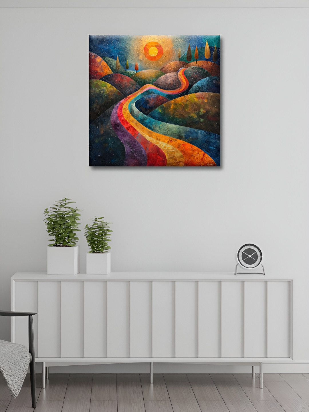 OLIVE TREE Blue & Yellow 1 Piece Canvas Abstract Wall Paintings