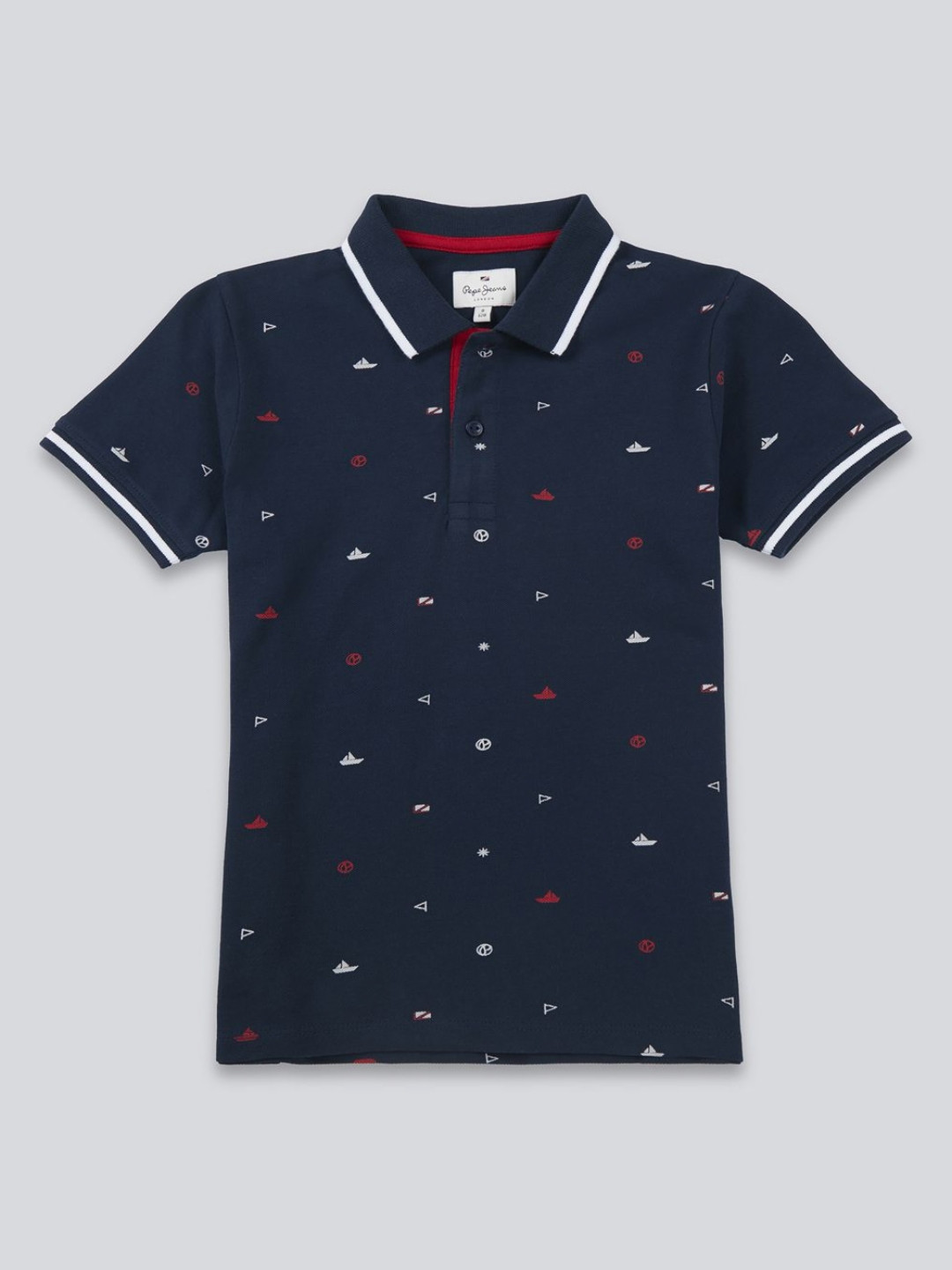 Pepe Jeans Boy Nautical Printed Polo Collar Pure Cotton T-shirt