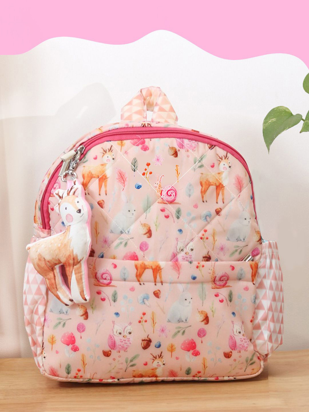 ROSADA Kids Forest Deer Printed  Waterproof Backpack With Keychain-15inch
