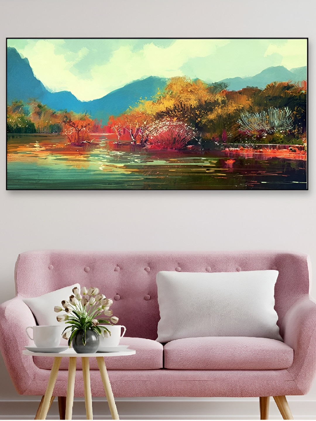 DEKORSTATION Blue & Yellow Floral And Botanical Printed Canvas Wall Art