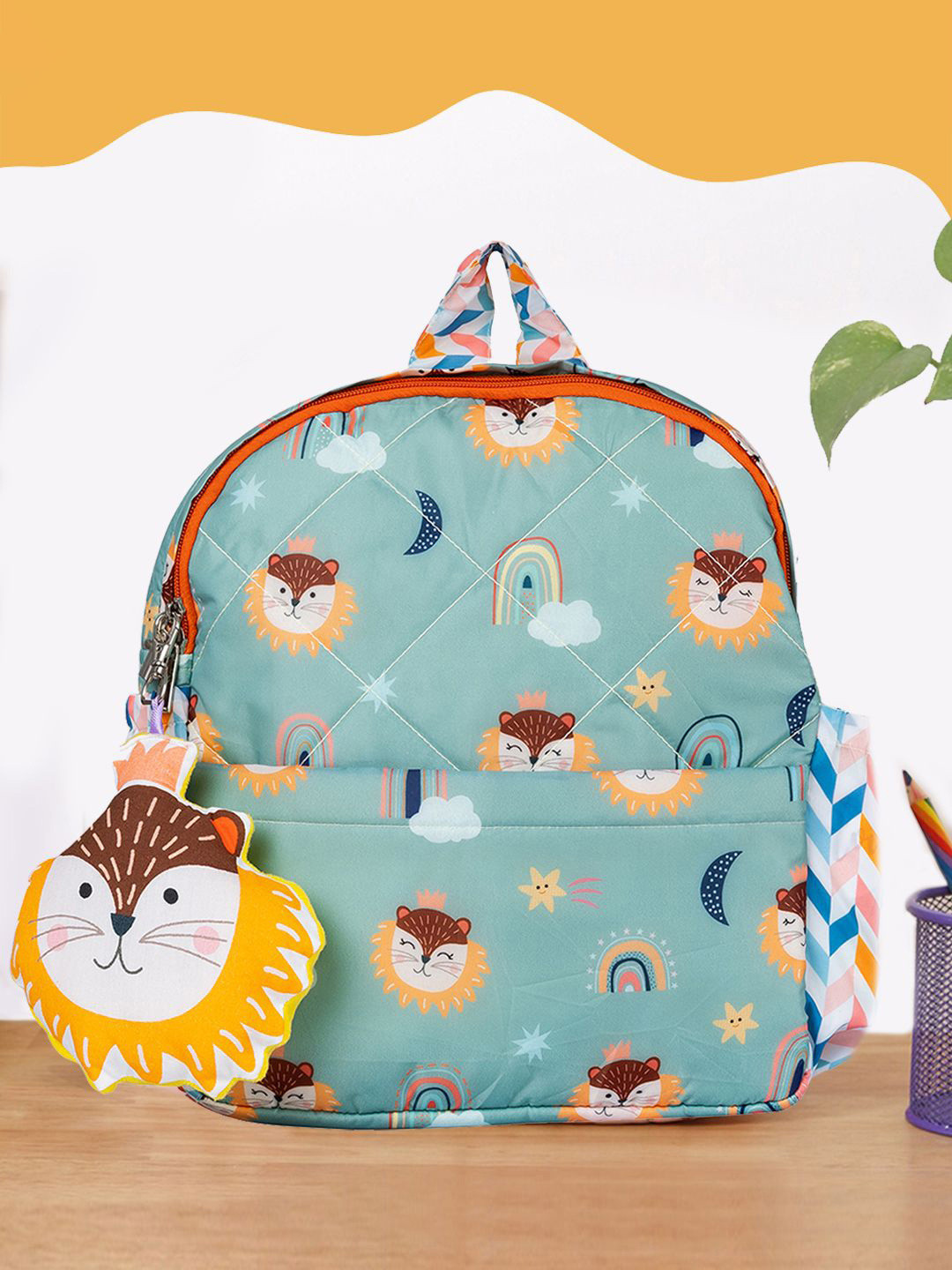 ROSADA Kids Fancy Lion Printed Waterproof Backpack With Keychain -15inch