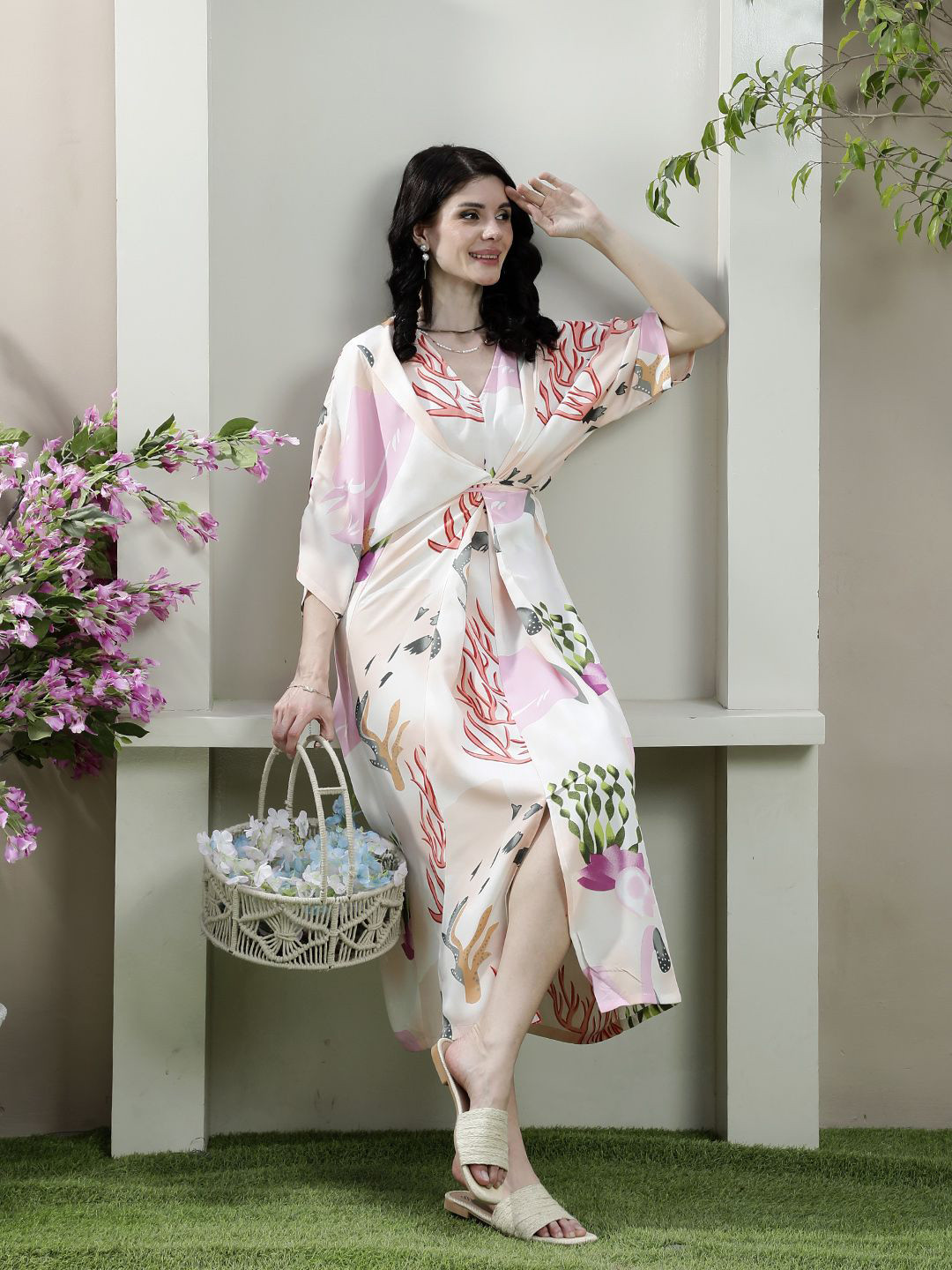 Athena Women Floral Printed Crepe Midi Dress
