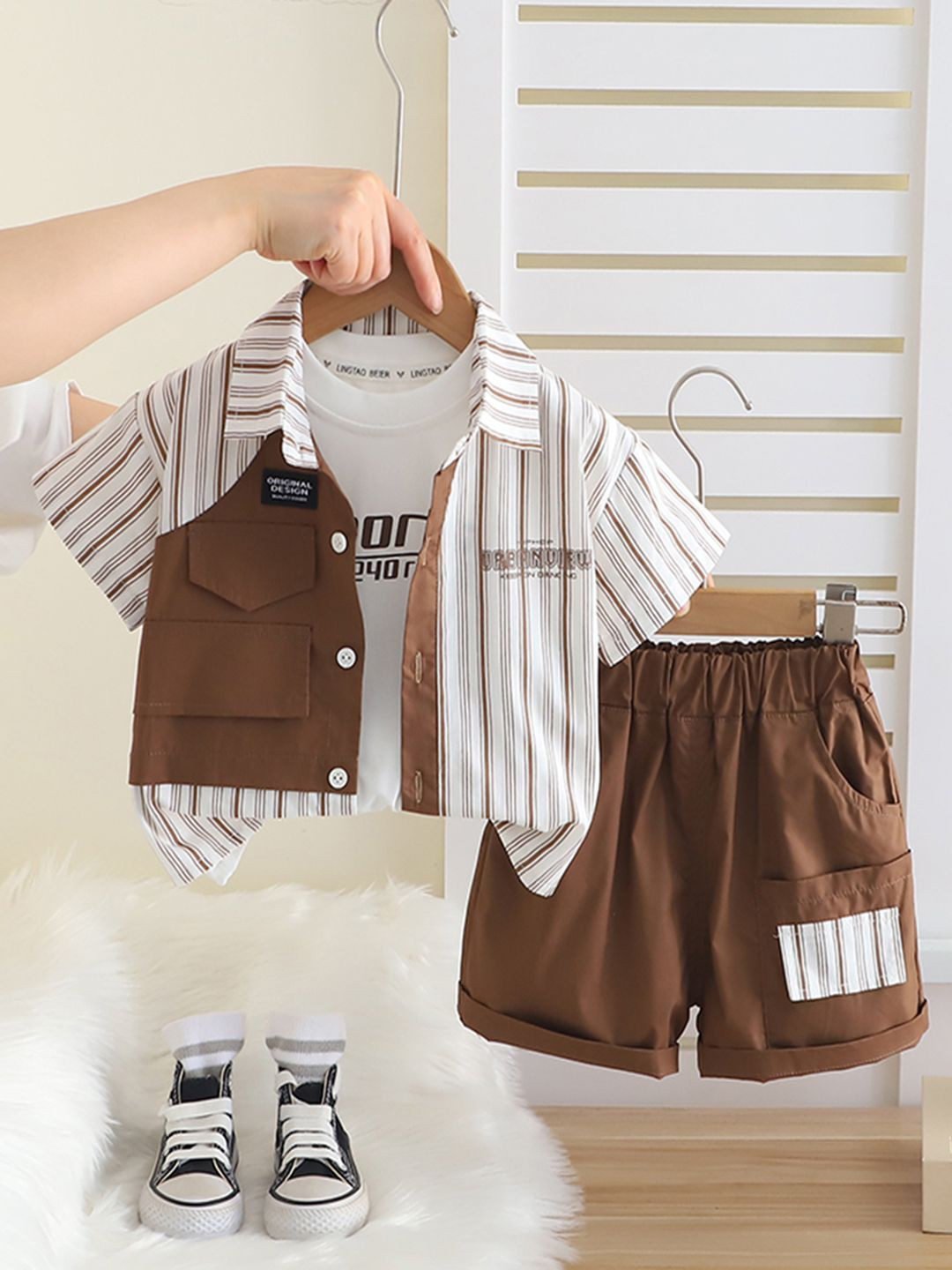 INCLUD Boys Striped Short Sleeves Shirt And T-shirt With Shorts