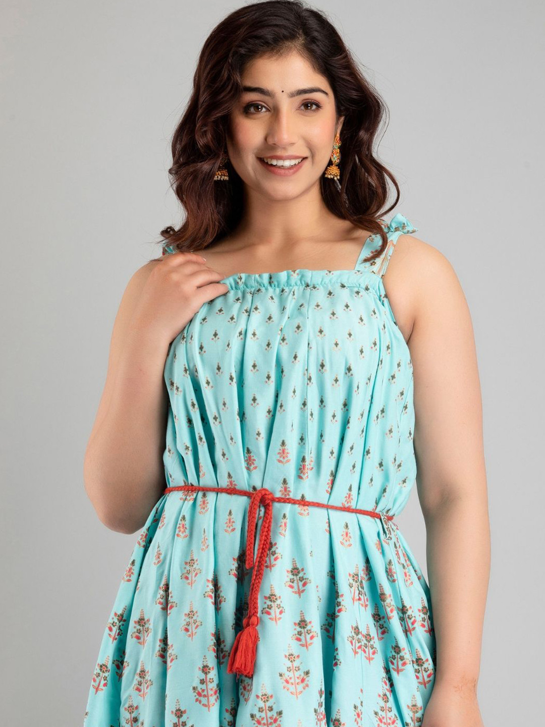 HERE&NOW Floral Printed Shoulder Straps Anarkali Ethnic Dress