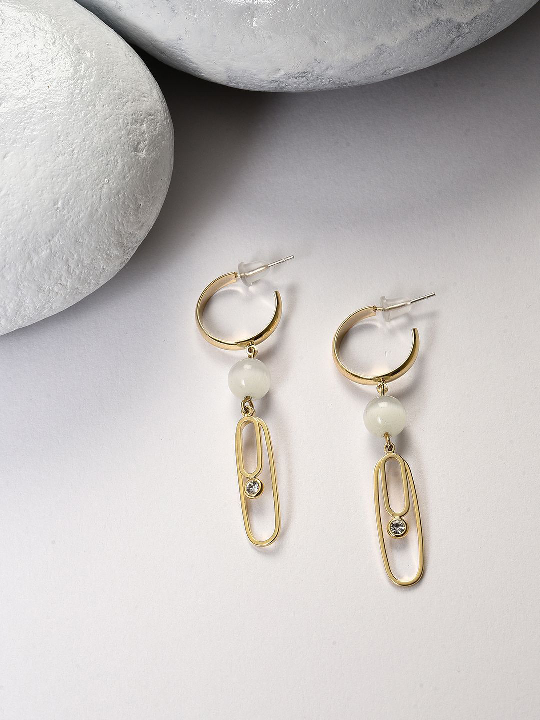DressBerry Gold-Plated Artificial Beaded Contemporary Hoops Earrings