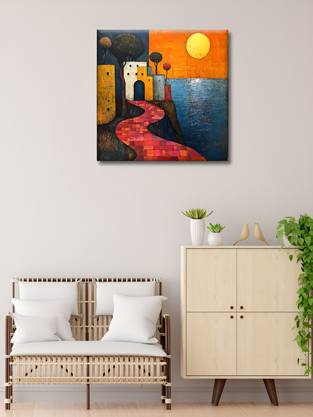 OLIVE TREE Orange & Blue 1 Piece Canvas Abstract Wall Paintings
