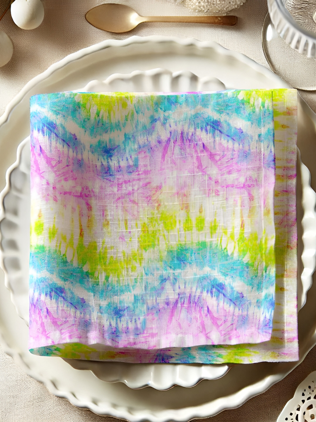 Vargottam 12-Pcs White & Pink Printed Cotton Table Napkins