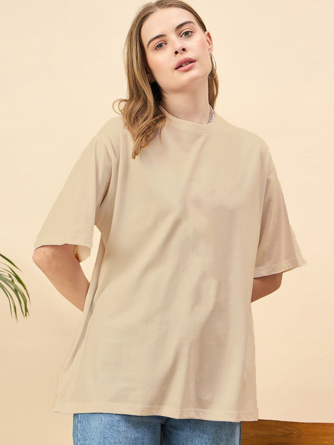 PockMAN Round Neck Classic Fawn Bio Finish Oversized Cotton T-shirt