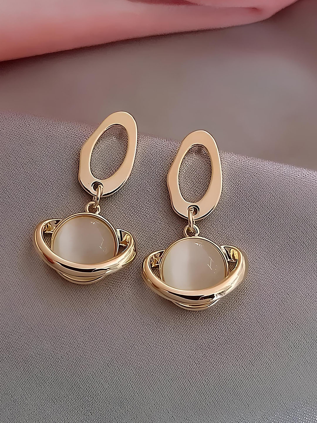 KARISHMA KREATIONS Stainless Steel 18K Gold-Plated Artificial Stone Studded Drop Earrings