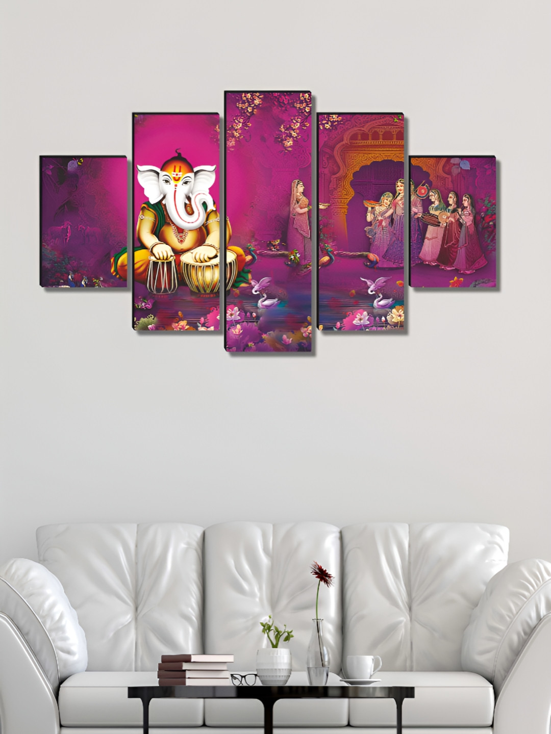 Livin'luxe Purple & White 5 Piece Wood Religious Wall Paintings