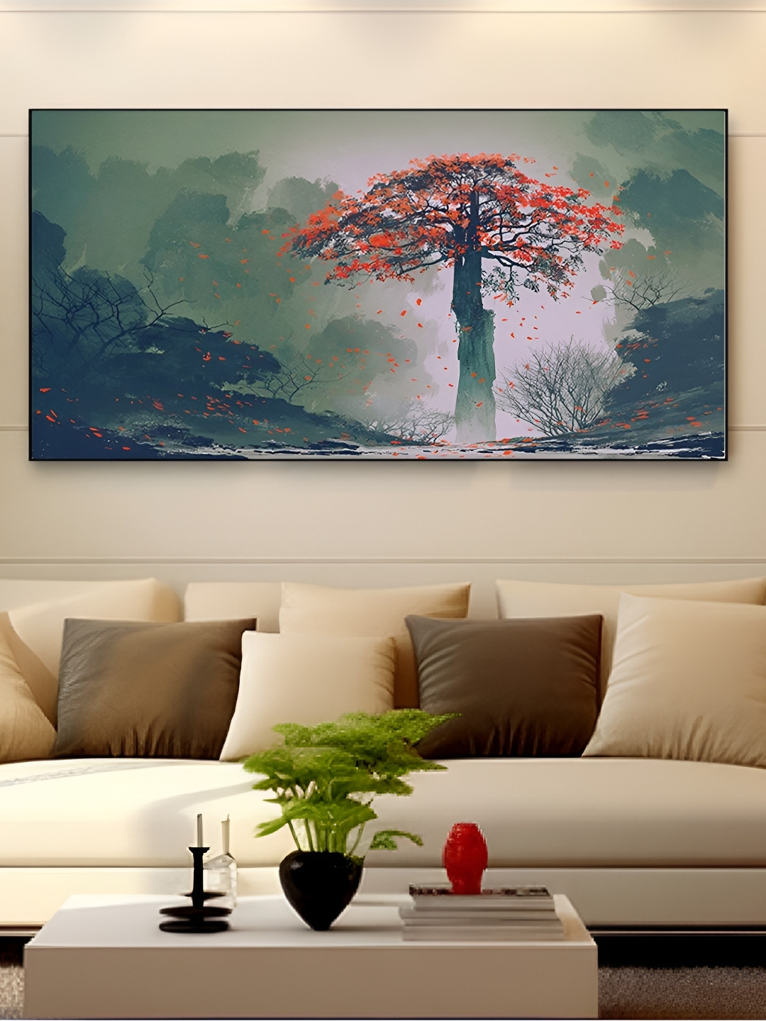 DEKORSTATION Green & Red Printed Canvas Wall Art